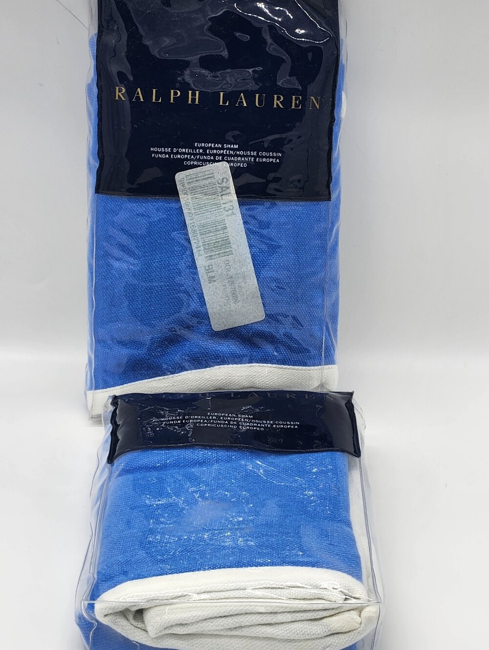 Ralph Lauren Branford Euro Shams Set of 2 100% Linen Blue White 26x26